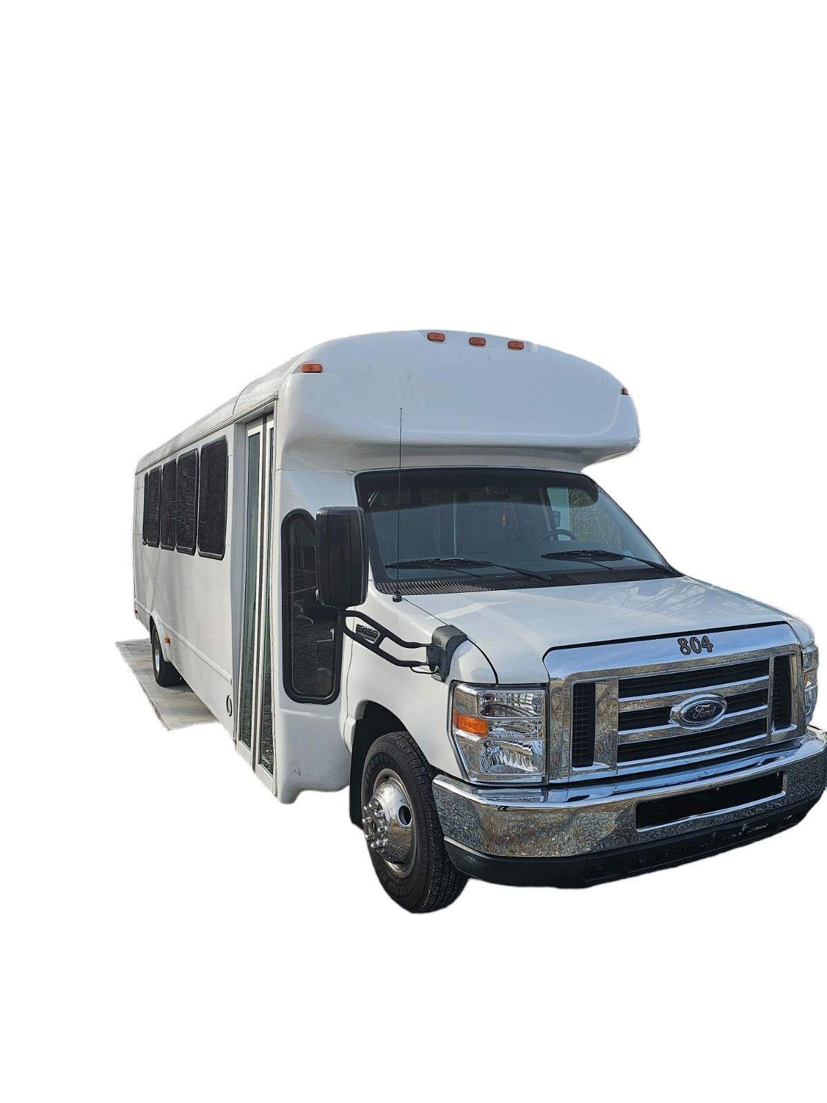 Representative white shuttle bus